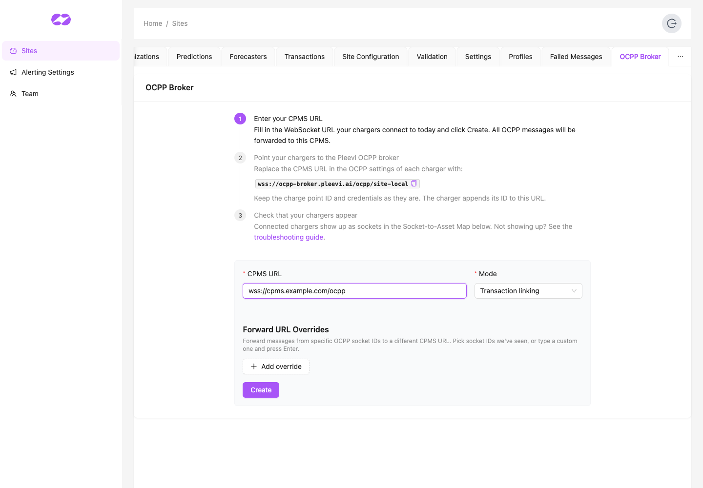 Enter the CPMS URL and create the configuration